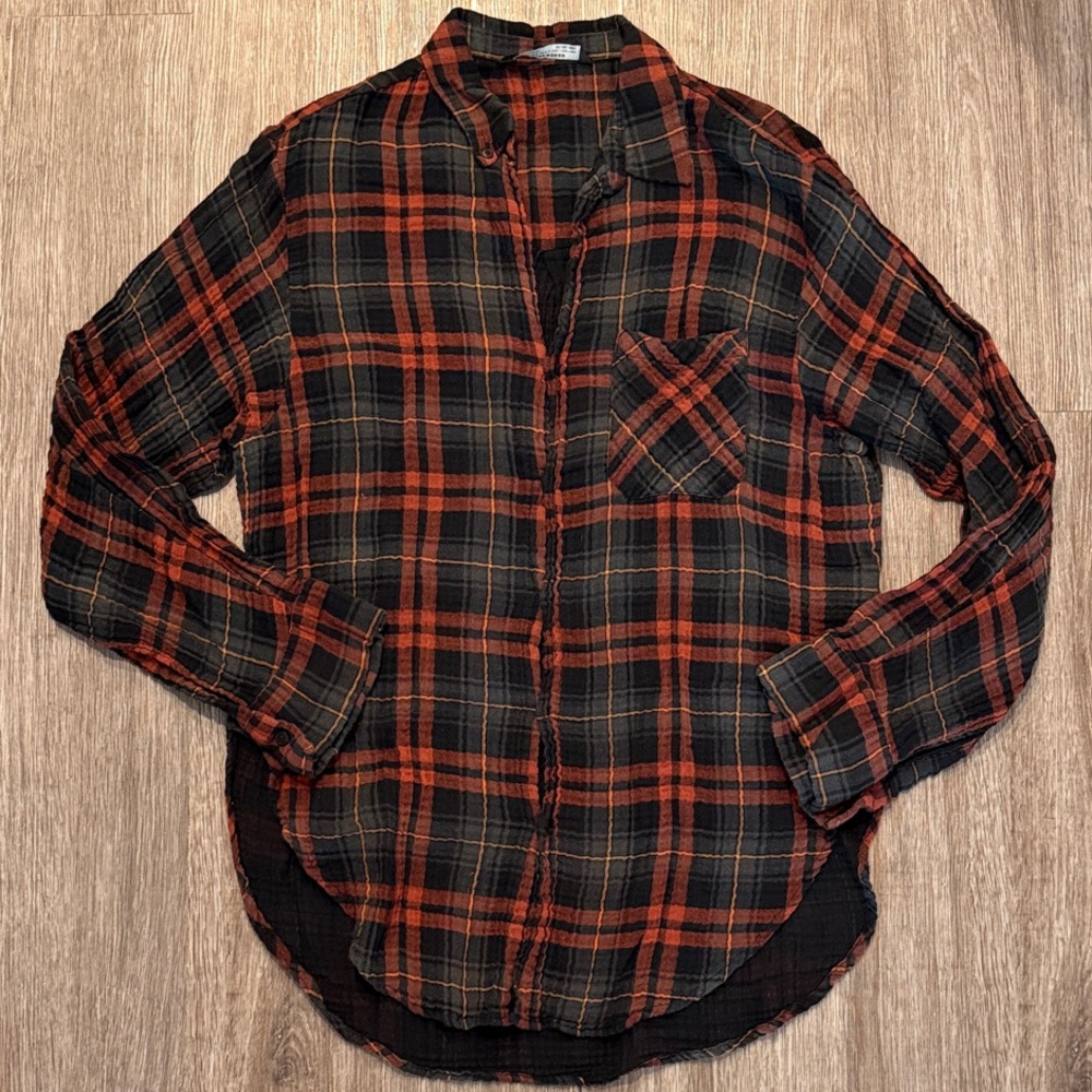 Zara Black & Orange Plaid Button-Down Tunic